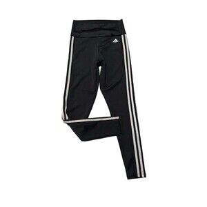 Adidas Aeroready Cropped Leggings Womens Small Black 3‎ Stripe Mid Rise